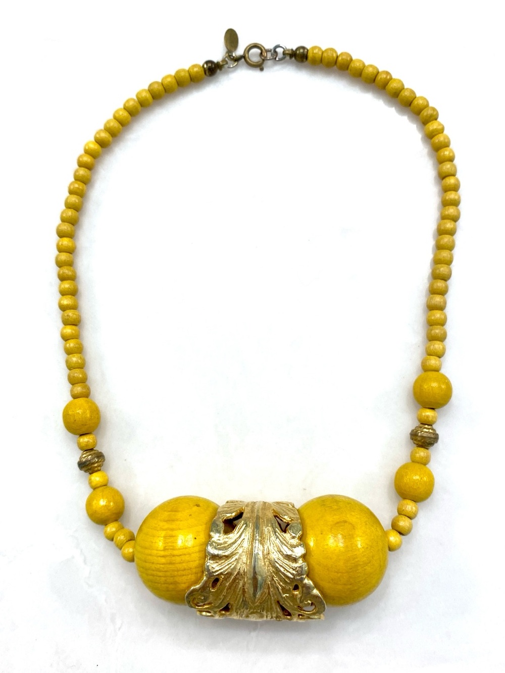 Vintage Bright Yellow Beaded Necklace with Gold Accent